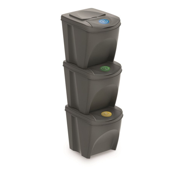Sada 3 odpadkových košů SORTIBOX 3x25 l šedý kámen (1)