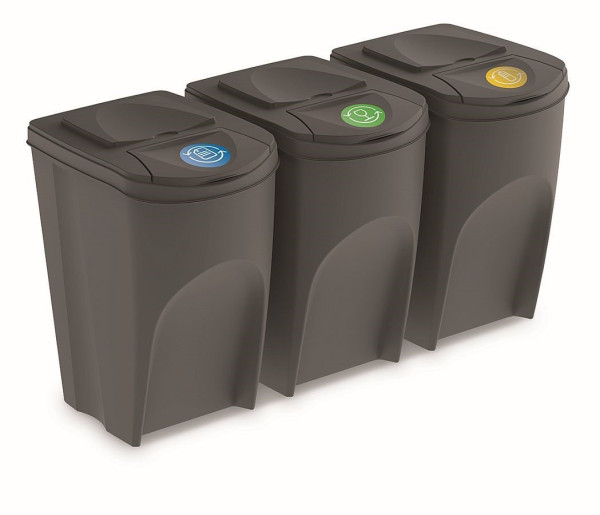 Sada 3 odpadkových košů SORTIBOX 3x35 l šedý kámen (1)