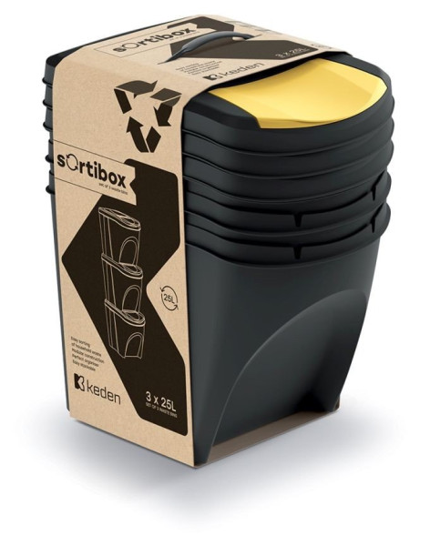 Sada 3 odpadkových košů SORTIBOX 3x25 l recyklovaná černá (1)