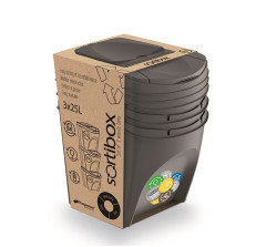 Sada 3 odpadkových košů SORTIBOX 3x25 l šedý kámen (2)