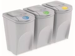 Sada 3 odpadkových košů SORTIBOX 3x35 l popelavá šedá